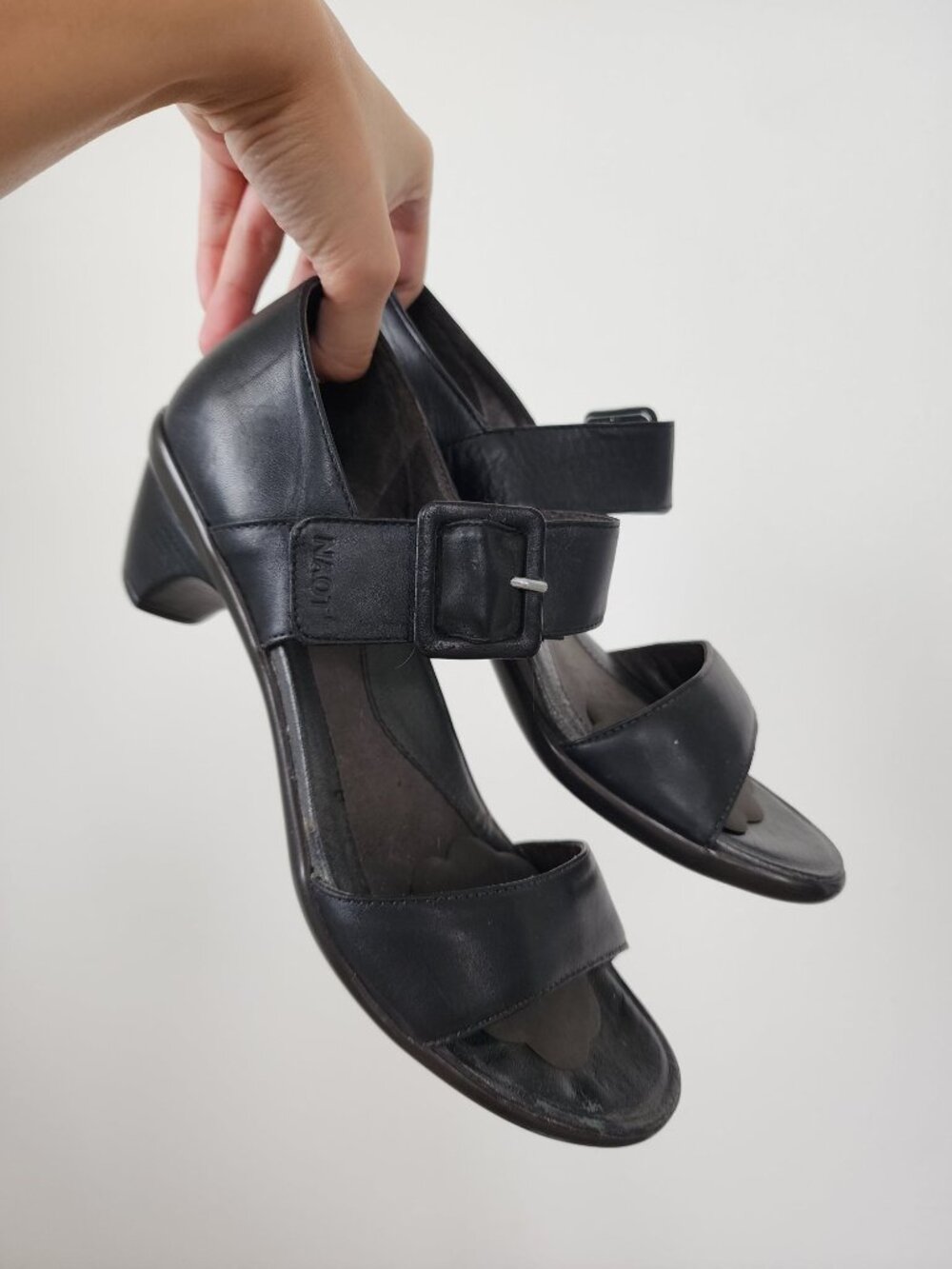 Naot Future black espresso leather kitten heel sandal